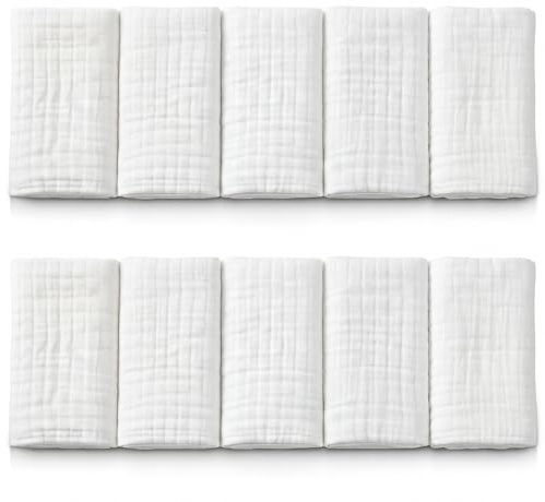 Mère & Moi Muslin Baby Washcloths 10x10 – Soft & Breathable Cotton Muslin Face Cloths for Newborns & Toddlers, Gentle for Bath Time, Feeding & Sensitive Skin