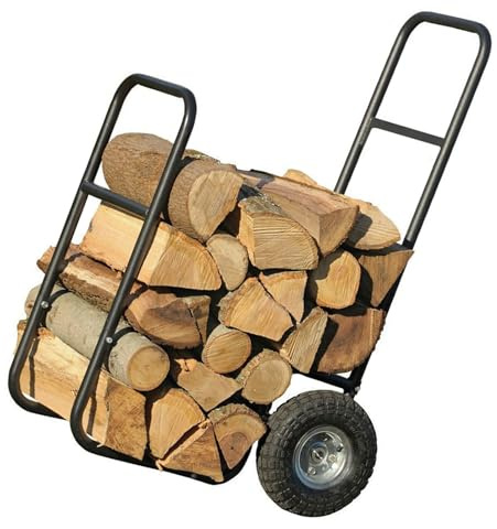Carro de leña resistente con ruedas grandes, transportador de leña de acero de 250 libras para un fácil transporte de chimenea y madera de hoguera