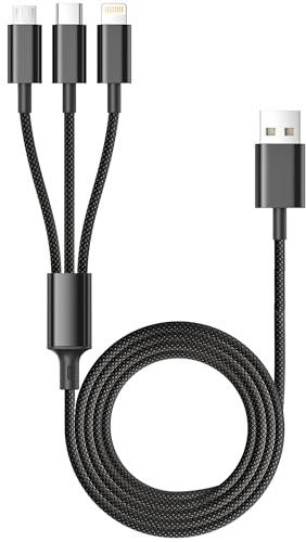 Cable Multi Chargeur 3 en 1, Cable Multi USB 1.2M Câble Universel Nylon Cable Chargeur Multi Embout avec Micro USB Type C Lightning Câble pour iPhone, Android, Galaxy, Huawei, Honor, LG