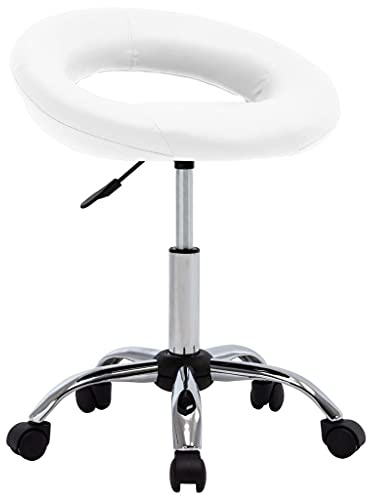 Fangmaliuyun Arbeitshocker Weiß Höhenverstellbar aus Kunstleder 46x43x55-66cm Gasdruckfeder mit Rollen Modernes Design Robust für Büro Schönheitssalon Tätowierladen