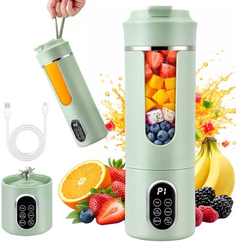 Portable Juicer Blender Bottle, 530ml Fruit Veggie Cup, Cordless Mini Blender USB Rechargeable Personal Blender Strong Cutting Power with 12 Blades Smoothies, Protein Shakes for Home, Sport, Office