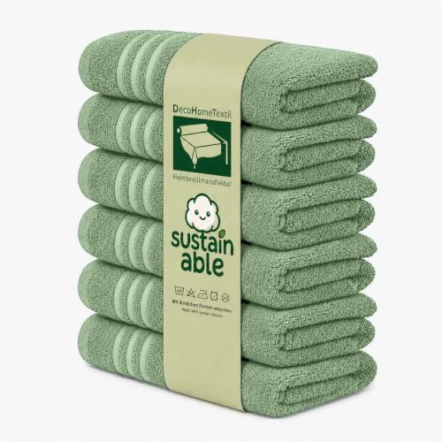 DecoHomeTextil Eco 6er-Set Handtuch 50x100 cm Salbeigrün | Frottier Set, sustainable, kuschelweich, saugstark