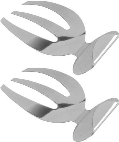 BESPORTBLE Griffes de Service et Facile à Nettoyer, Ustensiles la Cuisine INOX Lot de 2 pour Salade en Acier Inoxydable Ustensiles de Cuisine Argenté Design à Trois Dents, Bords Lisses