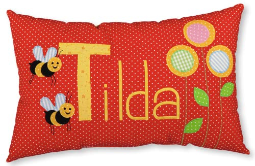 Namenskissen, Geschenk zur Geburt, Kissen mit Wunschnamen, Babykissen, Geschenk Mädchen, Bienen und Blümchen