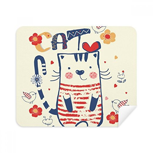 DIYthinker Cartoon Nette Katze Vogel-Blumen-Zeichnung Telefon Bildschirmreiniger Gläser Reinigungstuch 2Pcs Suede Fabric