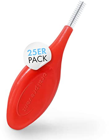 25 Stück: ORAL PREVENT Interdentalbürsten - Zahnreinigung für die Zwischenräume - Zahnzwischenraumbürste - Zahnstein-/Kariesprävention - Rot - 0,60 mm - ISO 3