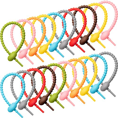 Boao 20 Pack Reusable Silicone Cable Ties, 8 Inch Twist Straps for Cord Management, Charging Cables, Kitchen Bags Organization, Flexible Rubber Zip Ties (Multicolor)