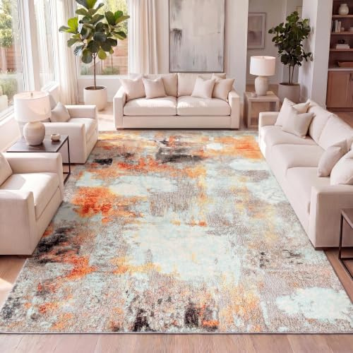 JONATHAN Y CTP104B-8 Contemporary POP Modern Abstract Vintage Indoor Area Rug, Transitional, Bohemian Easy Cleaning, Bedroom, Kitchen, Living Room, Non Shedding, Cream/Orange, 240 cm X 300 cm