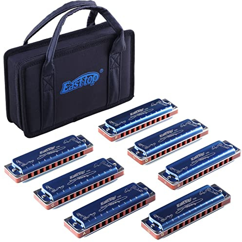 East Top 10 Loch 20 Töne Diatonische Mundharmonika mit blauem Gehäuse, Standard Mundharmonikas Für Profispieler, Anfänger, Studenten, Erwachsene, Kinder, Kinder, als bestes Geschenk (T008K-BL-7)