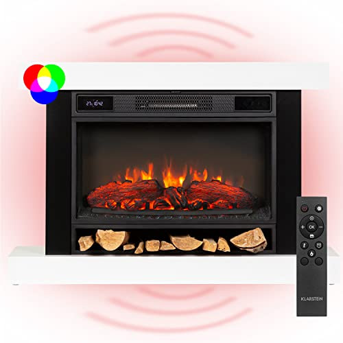 Klarstein Chimenea Electrica Pared, Llama LED con una Potencia de 1900W y Mando, Temporizador y Control Automático de Temperatura, Chimenea Interior Casa con Efecto Troncos, Estufas Interior