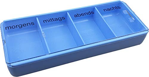 Varivendo Tablettendose Blau – 4-Fach Tablettenbox für Morgens, Mittags, Abends, Nachts – Idealer Medikamenten-Organizer für Reisen und Büro