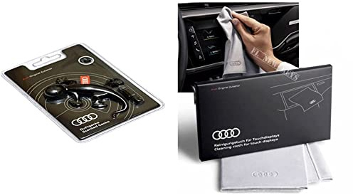 Original Audi Duftspender Duftgecko schwarz 000087009D & 80A096325 Reinigungstuch für Touchdisplays, Silber, 30x30cm