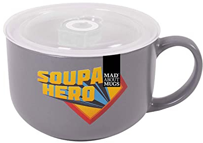 YöL Grey Soupa Hero Soup Mug Bowl Dish Silicone Lid Vent Microwaveable Large 750ml Stoneware