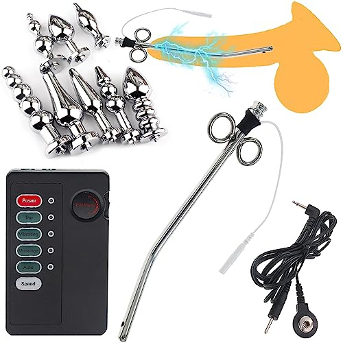 ScreaAss 2 in 1 Elektro Shock Edelstahl Harnröhren Dilatatoren Und Analplug Set Metall Penis Plug Sounds Dilator Elektrische Stimulation Butt Plug Anal Dildo E-Stim Sexspielzeug Für Männer,Schwarz,I