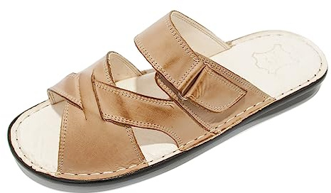 Kristian Shoes 142 Chausson Homme Cuir Fait À La Main Dans L'UE - Mules Été Avec Fermeture Scratch - Claquette Hommes Élégantes Et Confortables Pour Un Style Estival Raffiné - beige 45