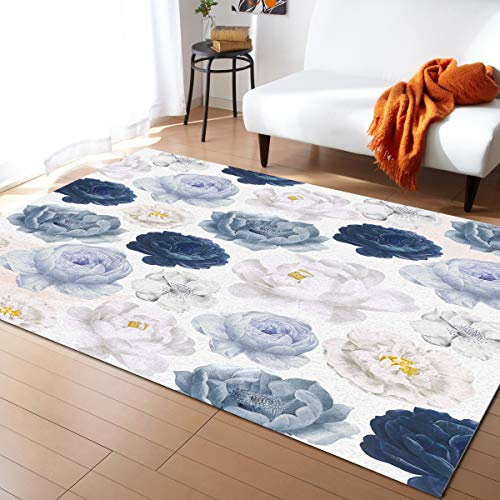 Alfombras De Estar Acuarela Romántica Flor Elegante Flor Floreciente Premium Alfombra Atrapar Suciedad,Suave Alfombra Exterior para Oficina Pasillo 120X160Cm