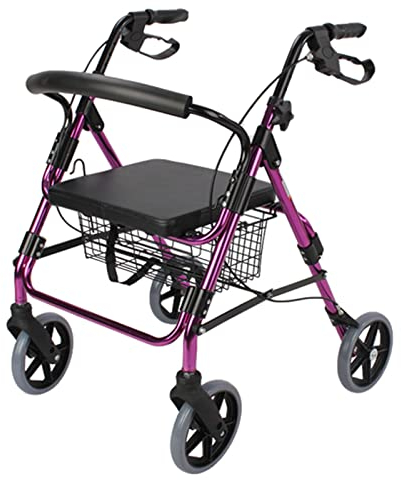 Rollatoren für Senioren Rollator mit Sitz und 8-Zoll-Rädern und Bremsen, zusammenklappbarer, robuster Outdoor-Rollator mit Rückenlehne und Körben, höhenverstellbar (Farbe: Silber) (Lila)