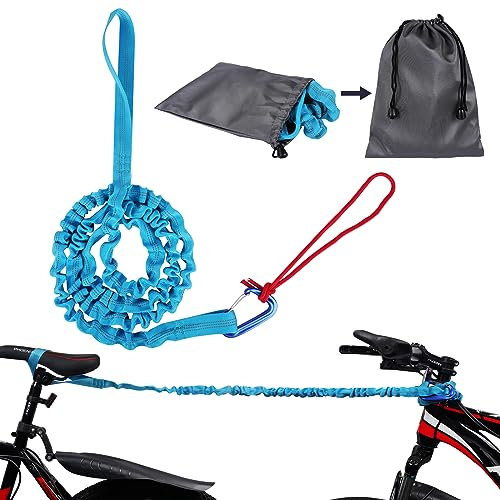 URAQT Corde de remorquage de vélo pour enfants, 3 m, auto-rétractable, capacité de charge de 500 kg, élastique, sangle de remorquage, pour enfants, vélo, VTT ou VTT, bleu