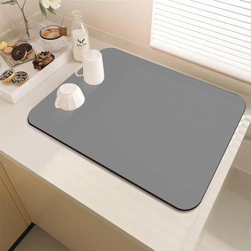 DUJUIKE Alfombrilla Escurreplatos, Escurreplatos de Mat, Almohadilla de Secado de Platos con Antideslizante,se Puede Utilizar en la Cocina, Beber Mascotas(gris claro,30 x 40cm)