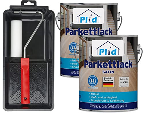 Plid® Parkett - Klarlack - satin - geeignet zum Versiegeln von Kork-, Parkett & Holzfußböden, Holztreppen sowie Möbeln im Innenbereich stoß - schlagfest strapazierfähig - Made in Germany 5l Set