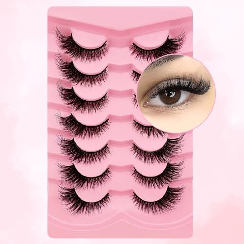Juego de 7 pares de pestañas postizas 3D de ojo de gato, pestañas postizas naturales, ojos de zorro artificiales, aspecto natural, pestañas postizas con alas de ángel, pestañas postizas de visón (13)