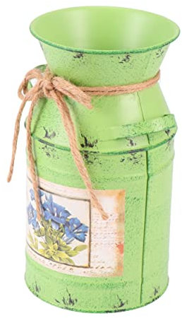 Cabilock Handmade Iron Flower Arrangement Kettle Retro Green Bucket Planter for Hydroponics Decorative Flower Container for Home and Garden