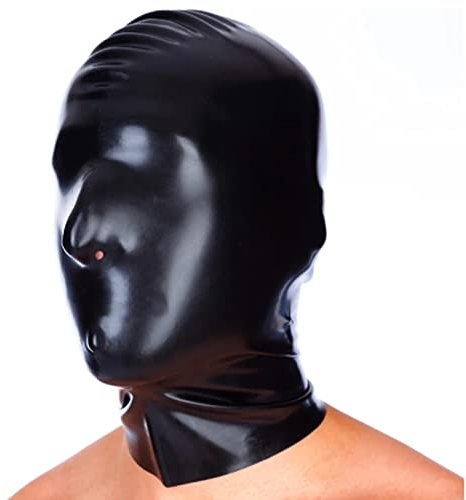 ZOUTYI Latex Maske Fetisch Unisex Gummi Latex Haube Sex Puppen Mit Nase Löcher Lack Glänzt Leicht SM Fetisch Bondage Maske Karneval Fasching Anfänger Profis Maskerade Themenparties Drama,Schwarz,XS