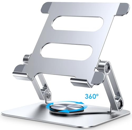 Lucrave iPad Stand, 360 Rotating Tablet Stand Holder, Foldable Aluminum Monitor Stand for Desk Compatible with iPad Pro 10.5, 11, 13, Air Mini 2 3 4 5 6, Samsung Tab, or Phones (4-13'')