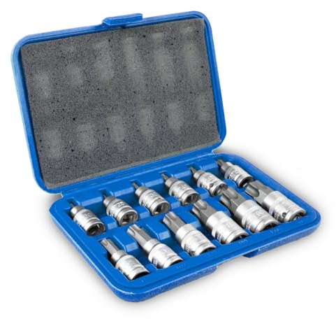 Juego de vaso con punta torx de 1/2 acero crv T20, T25, T30, T40, T45, T50, T55, T60, T70, T80, T90, T100, 12 piezas