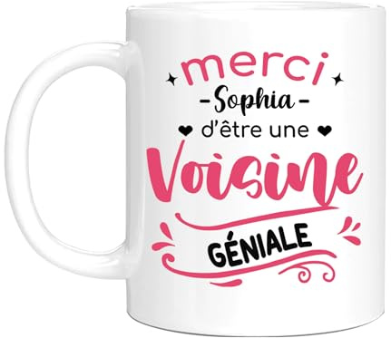 HALUMI Mug | Tasse à café personnalisée Cadeau pour Voisine 1 - Merci D'Être Une Voisine Géniale - personnaliser avec Nom 330 ml