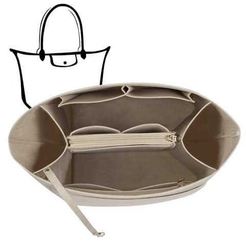 Charinor Taschen Organizer für Longchamp, Taschenorganizer L aus Filz mit Schlüsselkette und Bag in Bag(Beige, L)