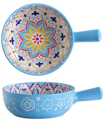 Large Pasta Bowl Bowl with Handles, French Onion Soup Bowls, French Onion Soup Crocks, Fruit Bowls Salad Bowls For Cereal, Stew, Chilli, Pot Pies, Baking, Microwave Dishwas(Size:22.5×16×5.5cm,Color:B)