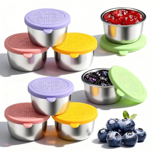 8 st salladsdressing med silikonlock, 50 ml liten såsbehållare i rostfritt stål, återanvändbar, för servering av sallader, dressingar och plastmat