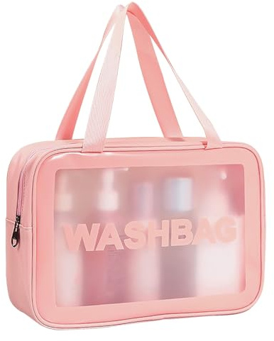 Qaestuan Beauty Case da Viaggio, Borsa da Toilette da Viaggio per Donna Uomo, Borse da Toilette Trasparente, Borse da Viaggio Impermeabile, Borsa da Trucco Portatile, per Bagno, Aereo, Rosa