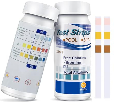 Pool Teststreifen,Pool Tester Ph Und Chlor,3 In 1 Pool-Teststreifen FüR Spa,Wert Test Wassertester Pooltester FüR Spa,Streifen Messgerät Wasser Whirlpool Messen Ph-Wert (100)