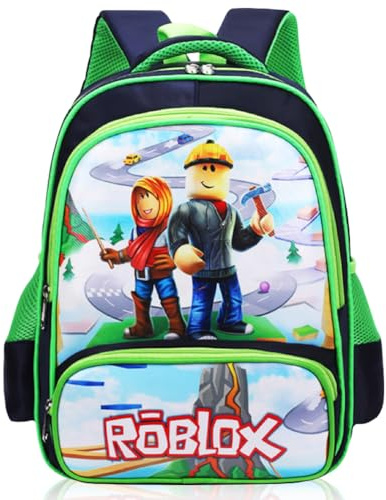Robllox Kinderrucksack, Robllox Schultasche Kindergarten Rucksack Cartoon Print Büchertasche Vorschule Schultertaschen Lässiger Tagesrucksack Leichter Personalisierter Reisetasche für Schule Wander