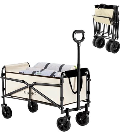 Carro de Playa Plegable para Camping, Picnic, Festivales, etc. Carrito de Mano para Jardín. Carreta de Transporte con Bolsa y Mango Ajustable. Carretilla con Ruedas. (57x39cm, 85L)