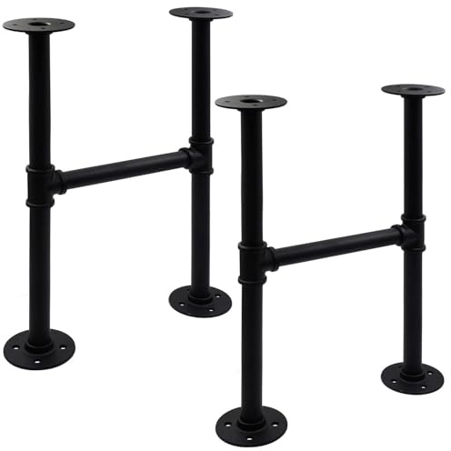 Itvexeme 30 Inch Industrial Pipe Table Leg Set, Iron Base Legs for Coffee Tables, Desks, NightstandVintage, Dark Grey Black Rough Pipes, 2pcs