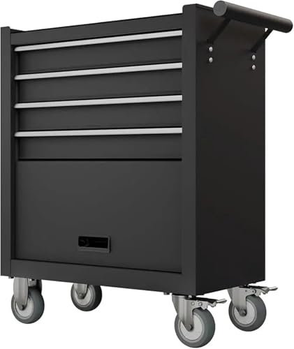 Organiser 4-Drawers Heavy-Duty Tool Chest, Lockable Tool Cabinet Heavy Duty Mechanic Metal Rolling Tool Box Toolbox Organiser(4-Drawers Black)