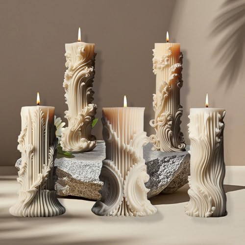 JVHLOV 5 PCS Pillar Candle Moulds, Silicone Cylinder Candle Moulds for DIY Candle Making, Resin Casting, Epoxy Mould for 3D Candles, Soap Crafts, Home Decoration, Handmade Gifts