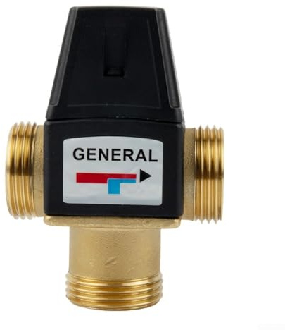 Thermostat Wassermischventil, 3-Wege-Thermostat Mischventil Messing mit Außengewinde DN25 für Solarwarmwasserbereiter Ventile, für Fußbodenheizung DN20(DN25)