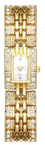 JewelryWe Montre carrée Iced-Out pour femmes - Montre de style hip hop dorée bling bling à quartz analogique entièrement en diamants élégante pour dames, doré, Adulte, Bohème