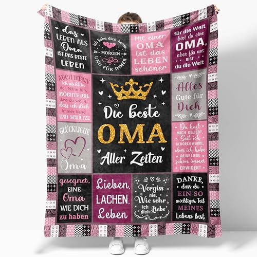 JOSOSO Beste Oma Geschenk, Kuscheldecke Geschenk für Oma von Enkel/Enkelin zum Geburtstag, Geburtstagsgeschenk Ostergeschenke Muttertagsgeschenk, Oma Decke 150x130CM