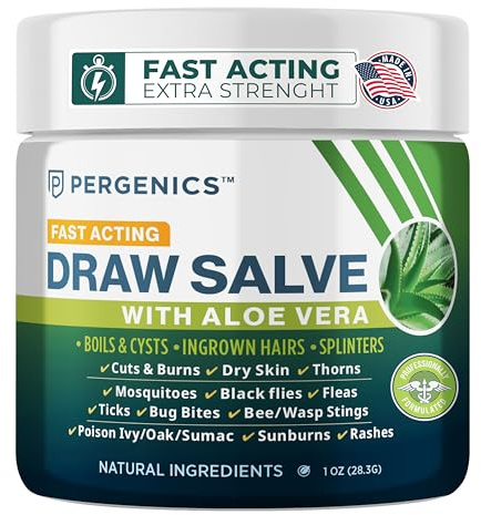 Pergenics Drawing Salve Ointment with Natural Aloe Vera, Fast Acting, for ingrown Hair, Boil & Cyst, Splinter Remover, Bug and Spider Bites, bee Sting, Mosquito bite Itch, Poison Ivy, 1 oz