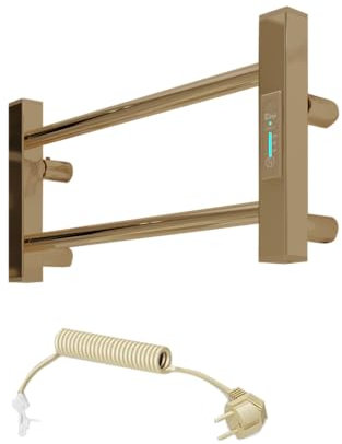 Elna - Scaldasalviette compatto oro 35 W - 205 x 530 mm - Elettrico per camper, casetta da giardino, Tiny House - Acciaio inossidabile - Con timer, termostato e IP44 - Mini riscaldamento a parete per