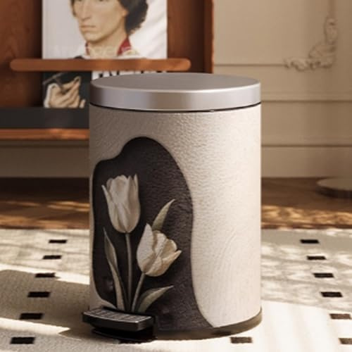 Tqoiozxa Poubelle de lumière Luxe Moderne à Fermeture Douce avec Couvercle,Haute Valeur Poubelle en Acier Inoxydable avec pédale et Seau intérieur pour Cuisine, Salle de Bain, Salon, Bureau(A,10L)