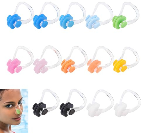 Lot de 14 Pince Nez Natation, Clip de Nez Bouchon de Natation en Silicone Pince de Natations pour Adultes et Enfants Natations Enfant Nose Clip Noseclip Piscine Bouchons pour Le Surf la Baignade