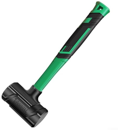 Non-Elastic Rubber Hammer for Floor Tile and Furniture Installation | Oil-Resistant Flat Top Black Mallet with Steel Ball Core and Fiberg(2LB)