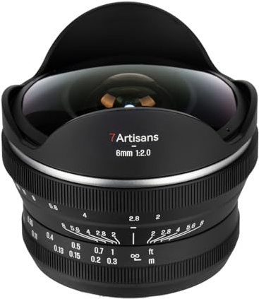 7Artisans MF 6mm F2 manuelles Fisheye-Objektiv für APS-C Kameras – mit 220° Diagonalwinkel, F2 Blende und Metallgehäuse kompatibel mit X Mount