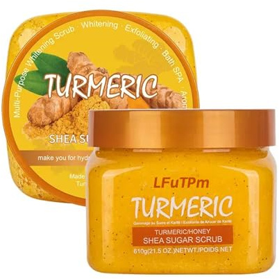 Turmeric & Honey Body Scrub with Shea Butter and Sugar - Moisturizing Exfoliator for Skin Removal, Leaves Skin Soft, Smooth, Full Body, Hands, Feet Use - 21.5 oz